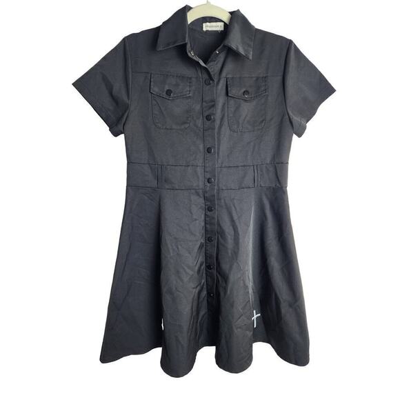 Unbranded Dresses & Skirts - Snap front womens dress measures M cross, goth emo grunge nun missing straps